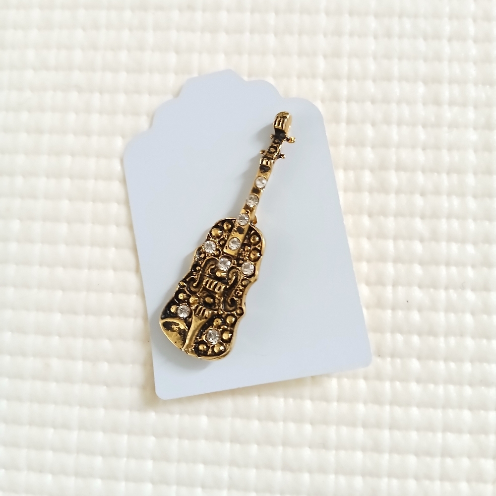 Vintage Violin Brooch, music instrument,rhinestones, mint, rare